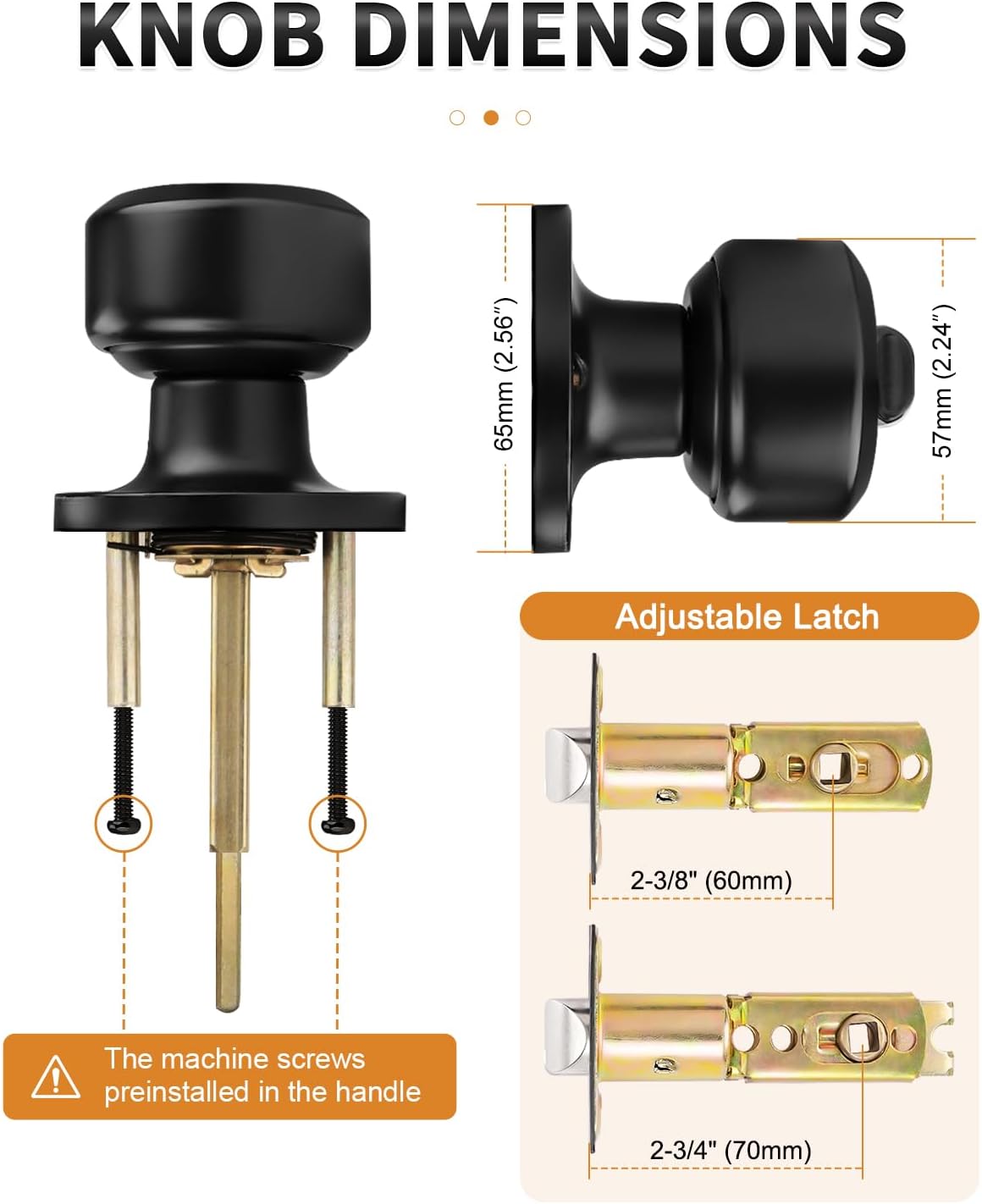 Probrico Privacy Door Knob Black Door Knob Without Key Bedroom/Bathroom Door Knobs Interior Door Handles 3 Pack