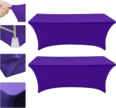 Eurmax USA 2-Pack Rectangular Fitted Spandex Table Covers 6ft Tablecloth Wedding Event Patio Table Decorations Stretch Table Cover for 6ft Folding Table Purple