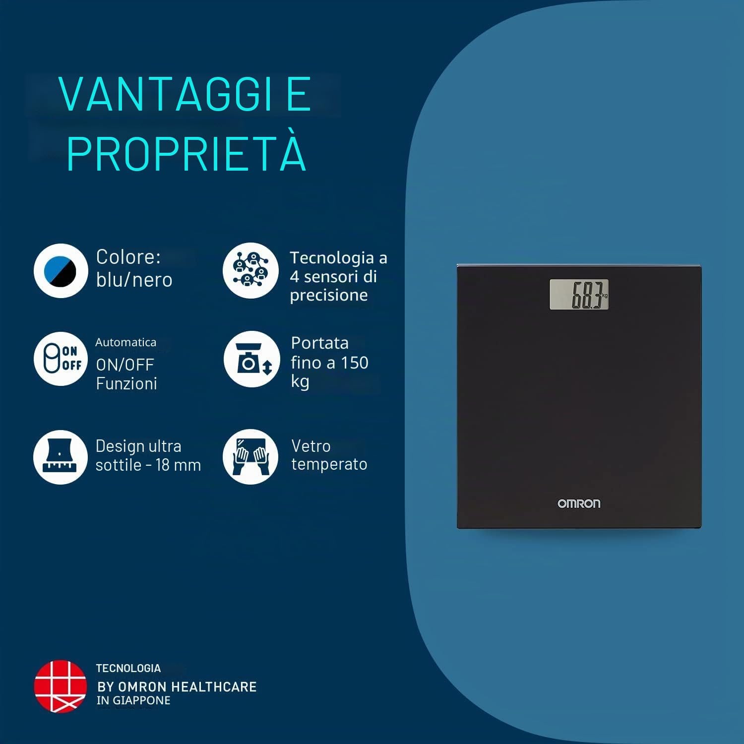 OMRON HN289 Bilancia Pesapersone Digitale – Accensione/spegnimento automatico, design extra sottile, facile da usare, stile elegante, perfetta come bilancia pesapersone per ogni bagno