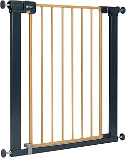 Safety 1st Easy Close Metal Gate, Baby Stair Gate Pressure Fit, 73-80cm (max. 108cm), Easy-Closing Baby Safety Gate, One-Hand Opening, No-Screw Installation, Double Lock System, Wood Effect