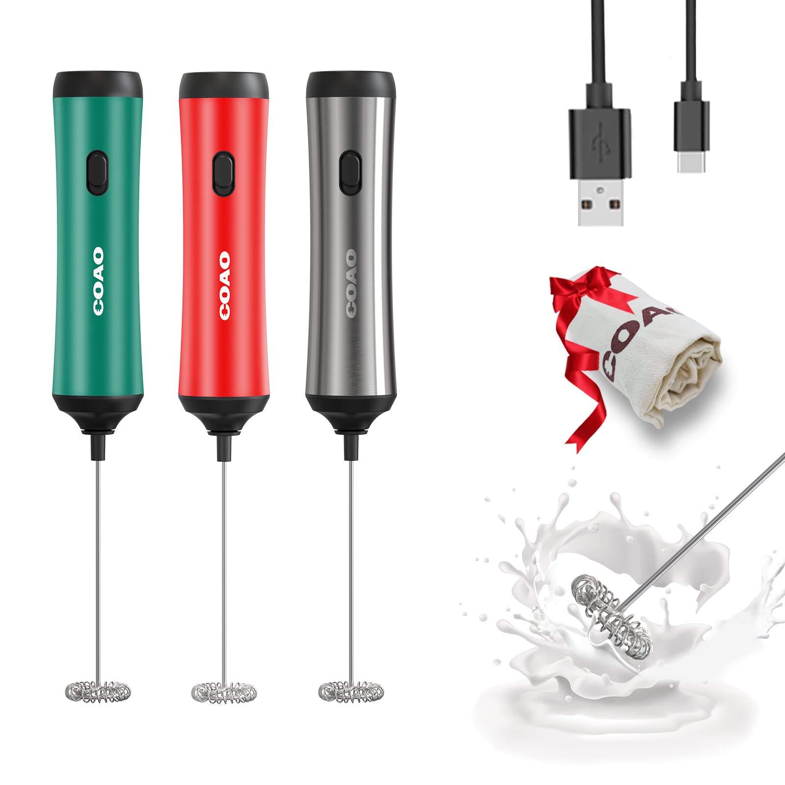 Electric Milk Frother Wand & Matcha Mixer Mini-Powerful Automatic Whisk for cocktail-Small blender for Latte-Milk Frothers Handheld-Stainless Steel Coffee Stirrers-Hand Whisks-Coffee Gifts Accessories