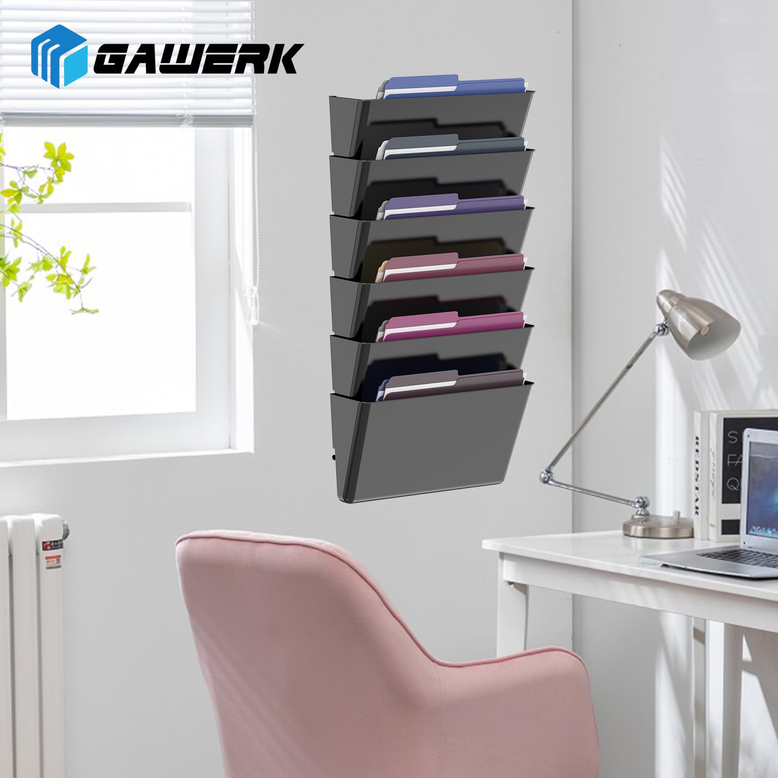 Gawerk Paquete de 4 soportes de plástico acrílico transparente con un solo bolsillo, para colgar en la pared, para oficina y hogar, color negro
