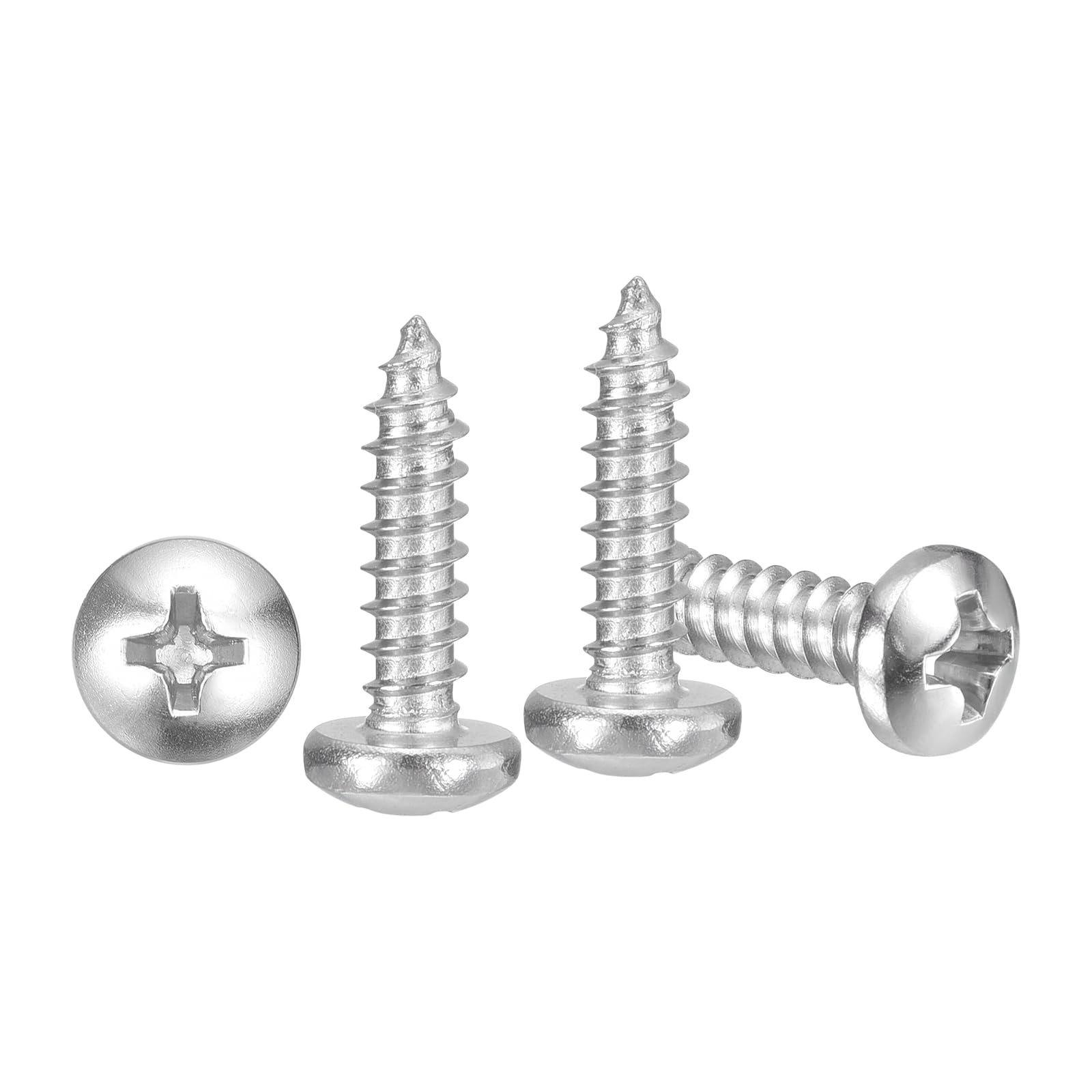METALLIXITY Phillips Pan Head Self Tapping Screws(#6x1/2") 100Pcs, 304 Stainless Steel Self Drilling Screw for Metal Wood Plastic, for Cabinet Wall Shutter Plate Rock Furniture, Silver Tone — image 1