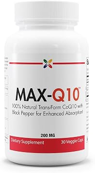 Stop Aging Now MAX-Q10 CoEnzyme Formulated with Kaneka Q10 and Enhanced BioPerine Black Pepper Extract for High Absorption, Heart Health, Energy Production 200 mg Capsules