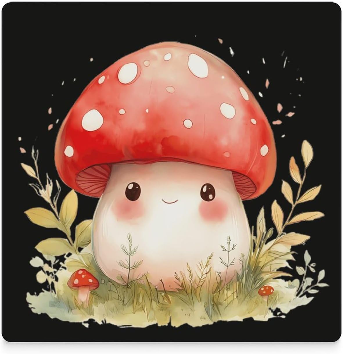 Cute Red Mushroom Funny Ceramic Coasters for Drinks Absorbent Cup Holder Tabletop Protector with Cork Base