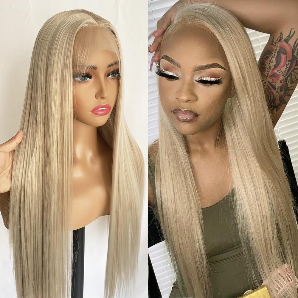Amazon.com : QMSSR Long Straight Blonde Hair Wig Free Part  display picture 1