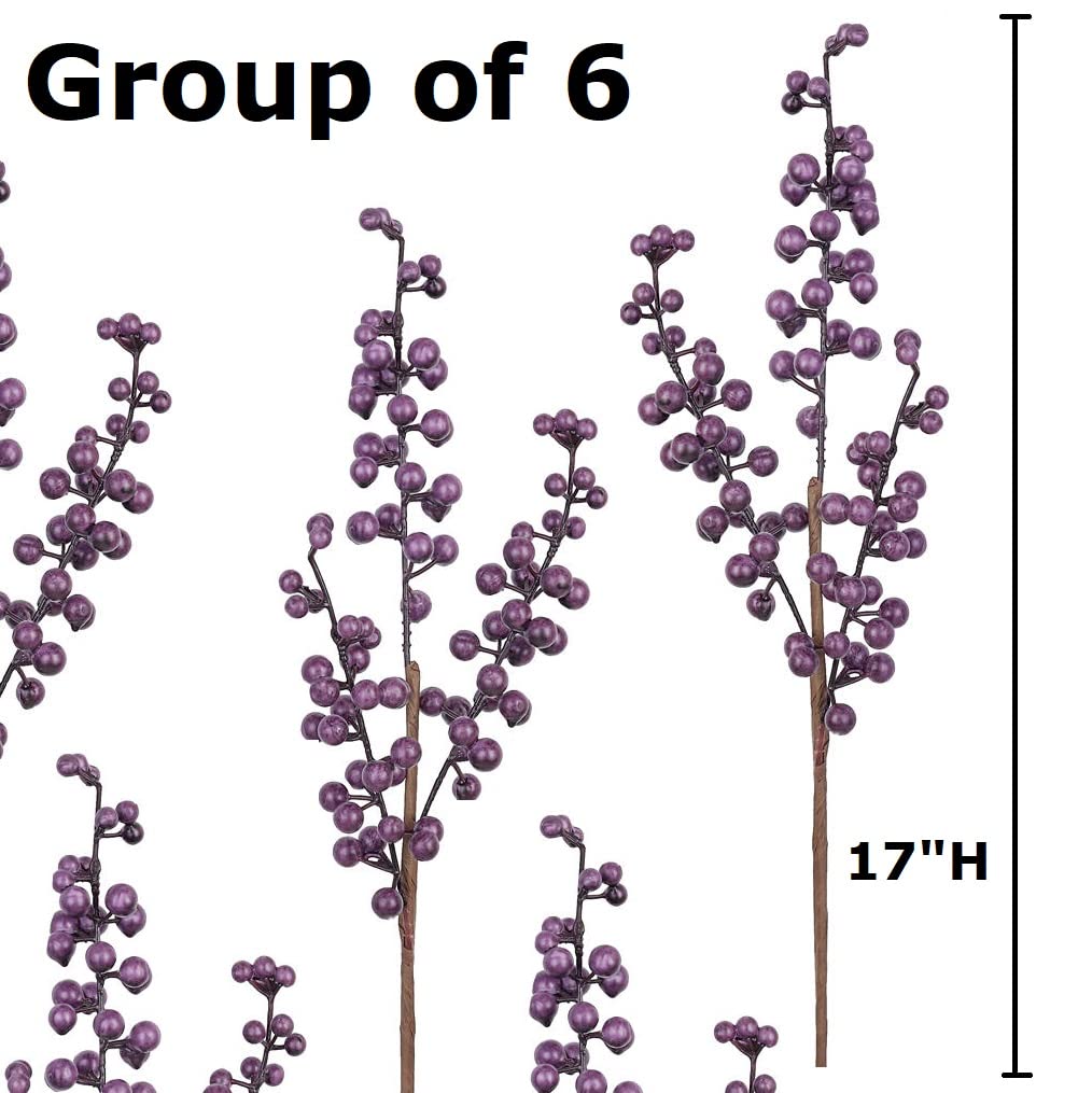 Factory Direct Craft Group of 6 Purple Artificial Berry Sprays for Holiday Decorations, Summer Flower Arrangements & Country Primitive Farmhouse Decor - 17