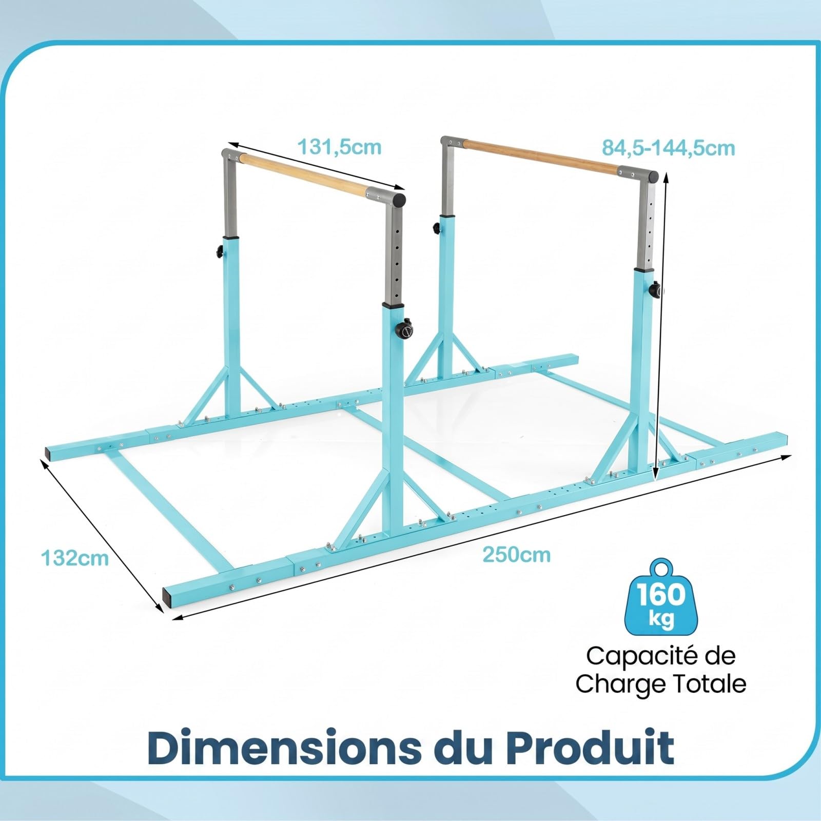 GYMAX Barres Parallèles de Gymnastique pour Enfants, Double Barre Réglable en Hauteur 85-145 cm sur 13 Niveaux, Équipement d'Entraînement à Domicile avec Support Métallique Triangulaire