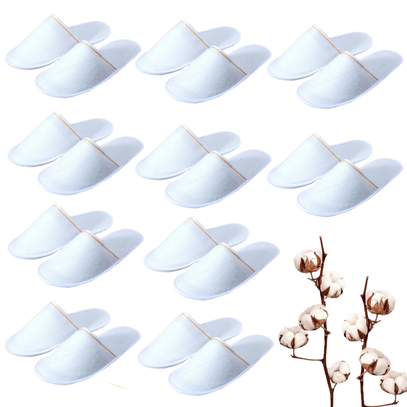 Chaussons Jetables,Chausson Hotel,Chaussons Invités,10 Paires Pantoufles Antidérapantes Lavables,Confort Doux,pour hôtels et spa,Voyage,Événements et Usage Commercial (Unisexe)