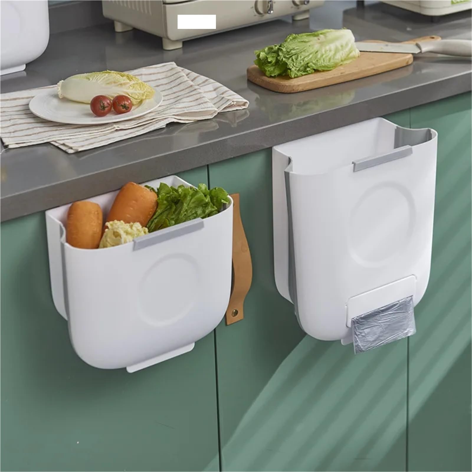 6/10L Cestino Pieghevole for La Cucina Appeso Porta Dell'armadio Fissato Al Muro Secchio della Spazzatura Riciclabile Bidone Dei Rifiuti Da(6L white)