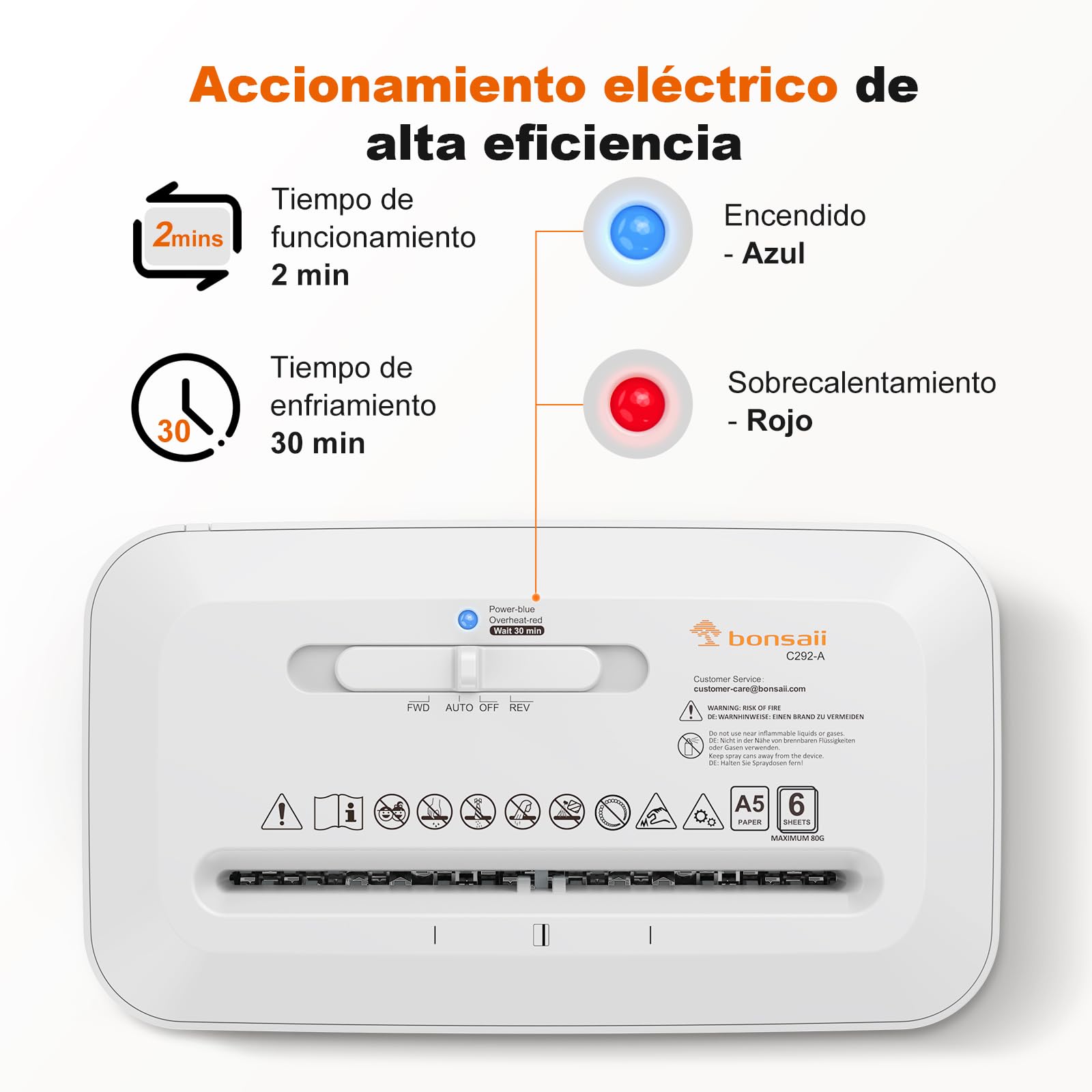 Bonsaii Trituradora de Papel, Corte Cruzado 6 Hojas (A5), Alta Seguridad P-4 con Papelera de 6L, para Papel, Tarjetas de Crédito, Clips & Grapas, C292-A