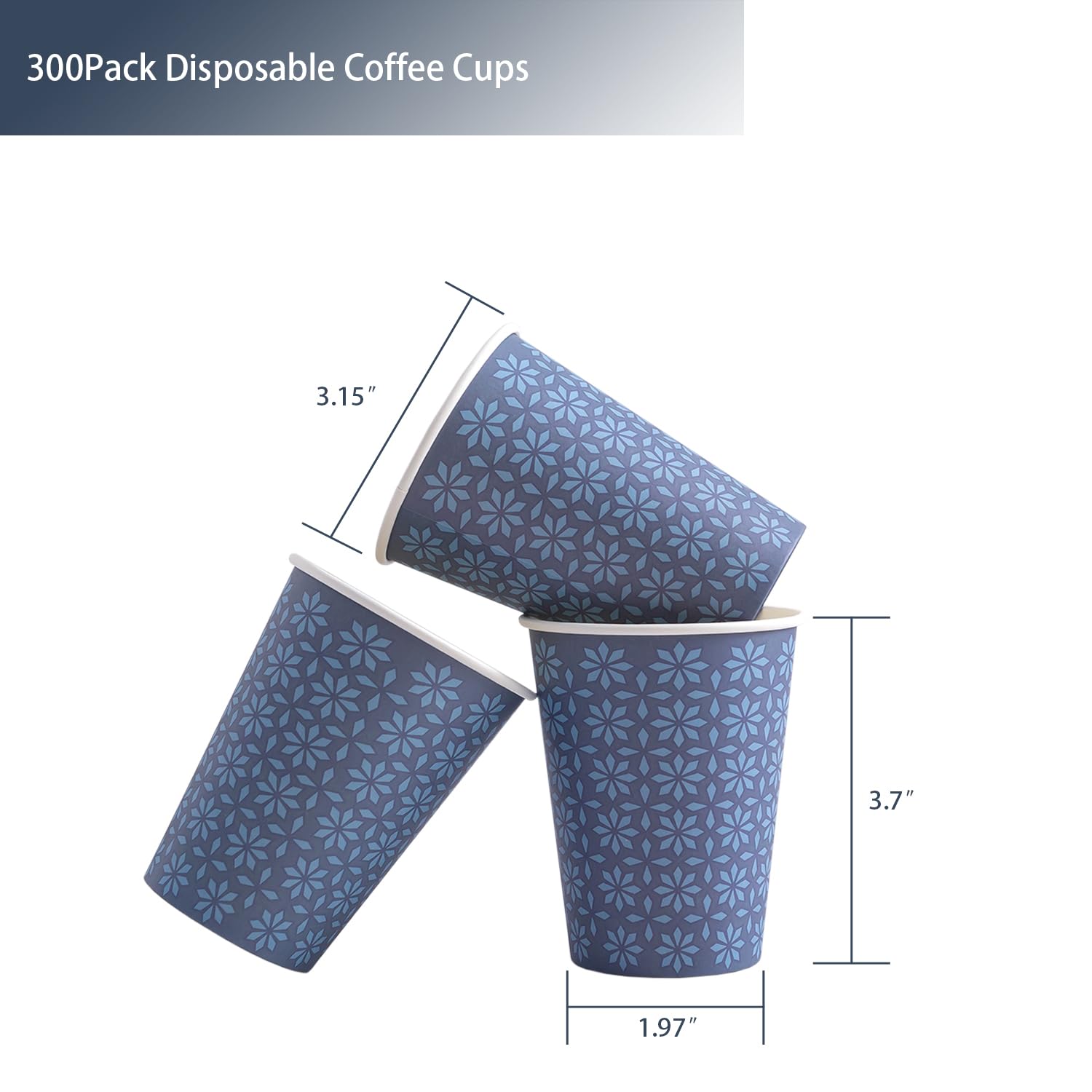 Clawsoff Paquete de 300 vasos de papel de 8 onzas, vasos desechables para bebidas calientes/frías, tazas de café de papel de 8 onzas, tazas de café florales azul marino para fiestas, picnic, viajes y