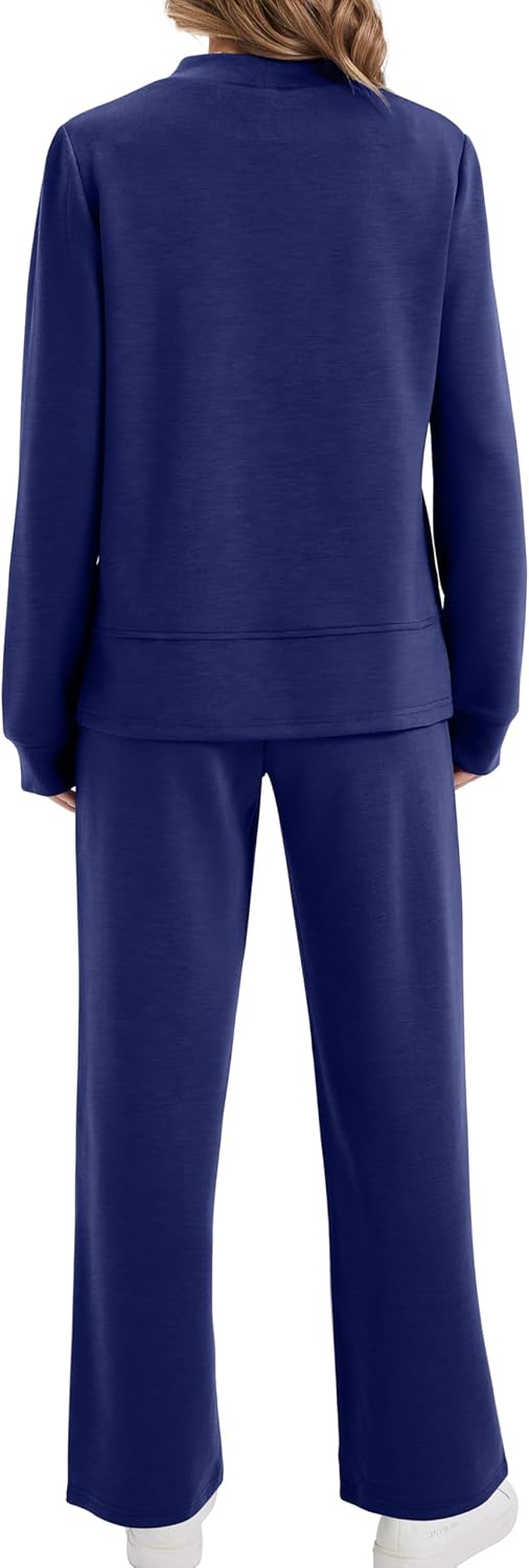 XIEERDUO Women's Side Slit Lounge Sets 2 Piece Outfits Mock Neck Tracksuit Fashion Sweatsuit Wide Leg Loungewear S-3XL - Image 5