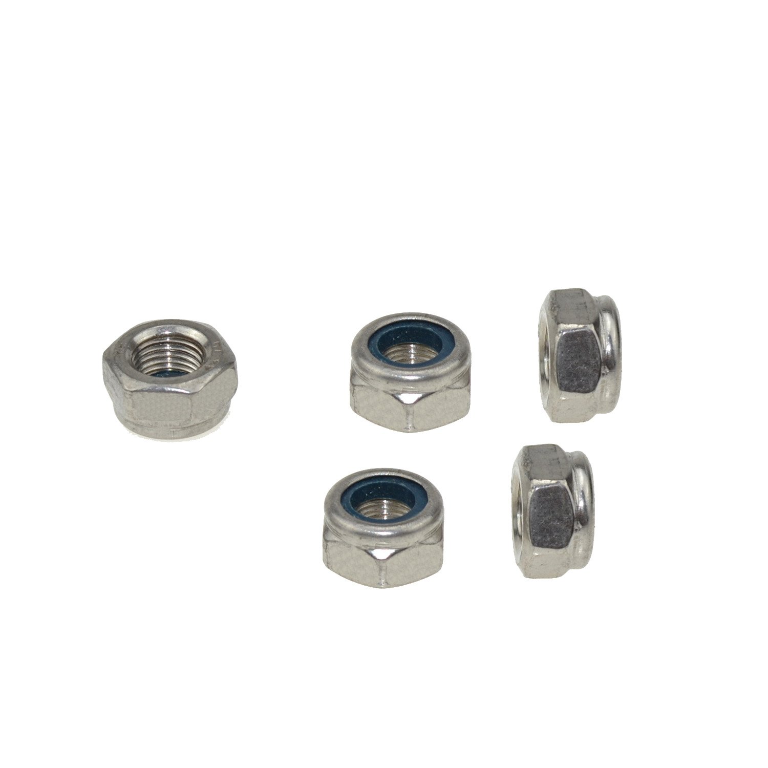 304 Stainless Steel Hex Nut Nylock Locknuts A2-70 (5, M10-Fine Pitch 1.0)