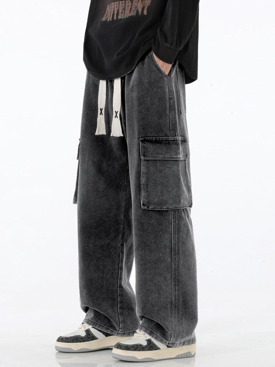 EMMIOL Baggy Straight Wide Leg Jeans Men Elastic Waist Cargo Denim Pants Y2k Casual Loose Fit Long Trousers Streetwear - Image 2