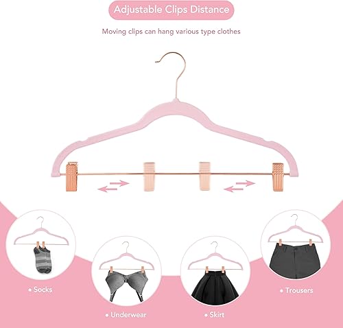 Miniatura 9 de HOUSE DAY Perchas de terciopelo para niños, paquete de 60 perchas de terciopelo para faldas, paquete de 24, juego de perchas de fieltro de alta