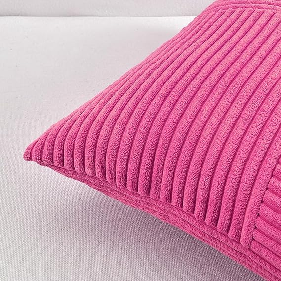 Image of Guffaw Corduroy Pillow Covers Boho Decorative Spliced Throw Pillow Covers Soft Solid Couch Pillowcases Cross Patchwork Cushion Covers for Living Room Bed Sofa 16x16 inch (3, Dark Pink)