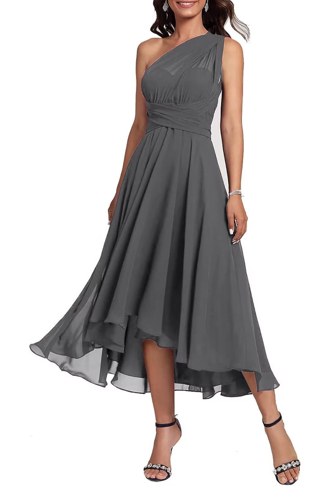 ARYIKEOL Women's One Shoulder Chiffon Bridesmaid Dresses High Low Convertible Wedding Guest Dress