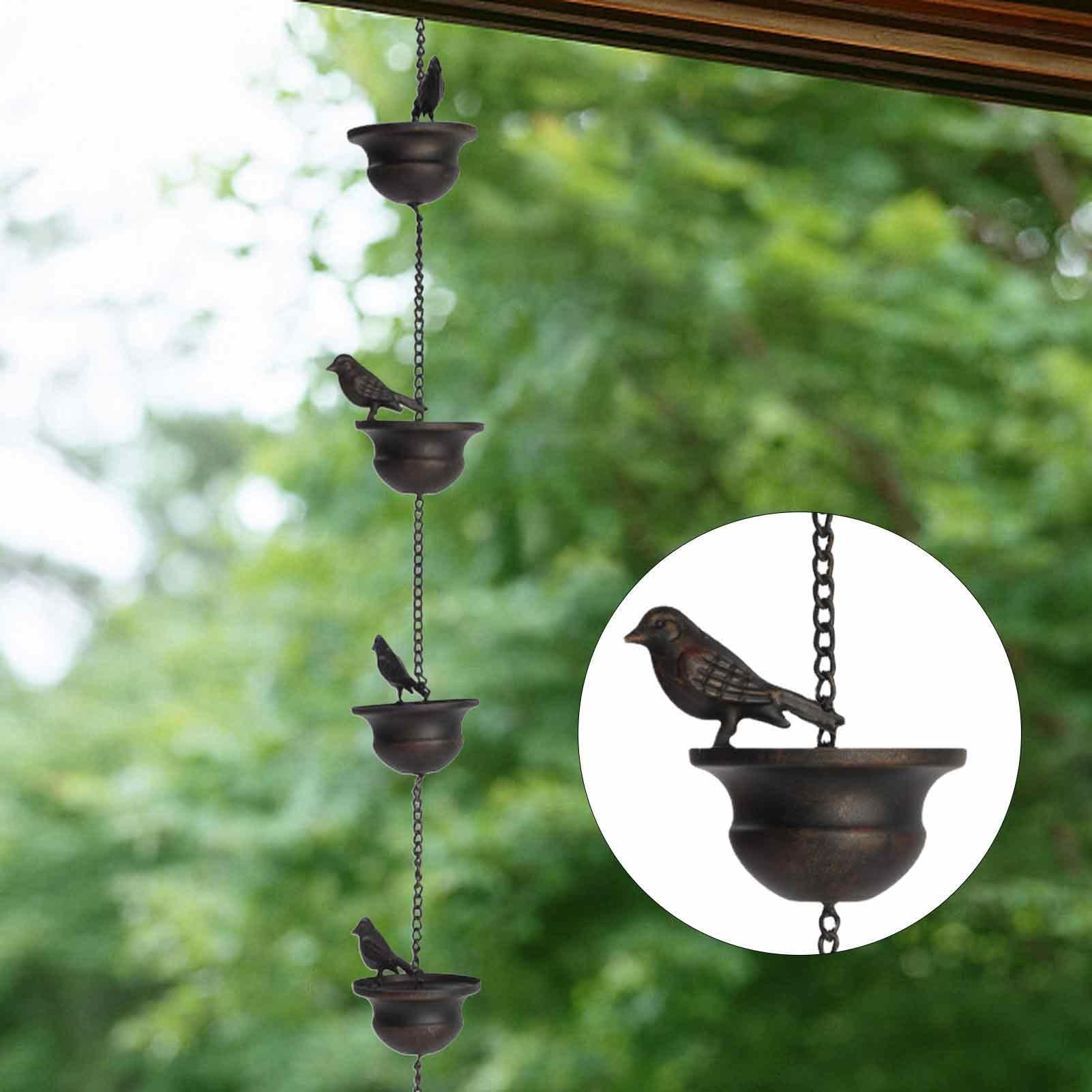 Chaine De Pluie pour Gouttiere, Attrape-Eau Décoratif pour Jardin, Chaîne d'eau Pluie avec 8 Oiseaux pour Évacuer l'eau, Attrape Pluie Jardin