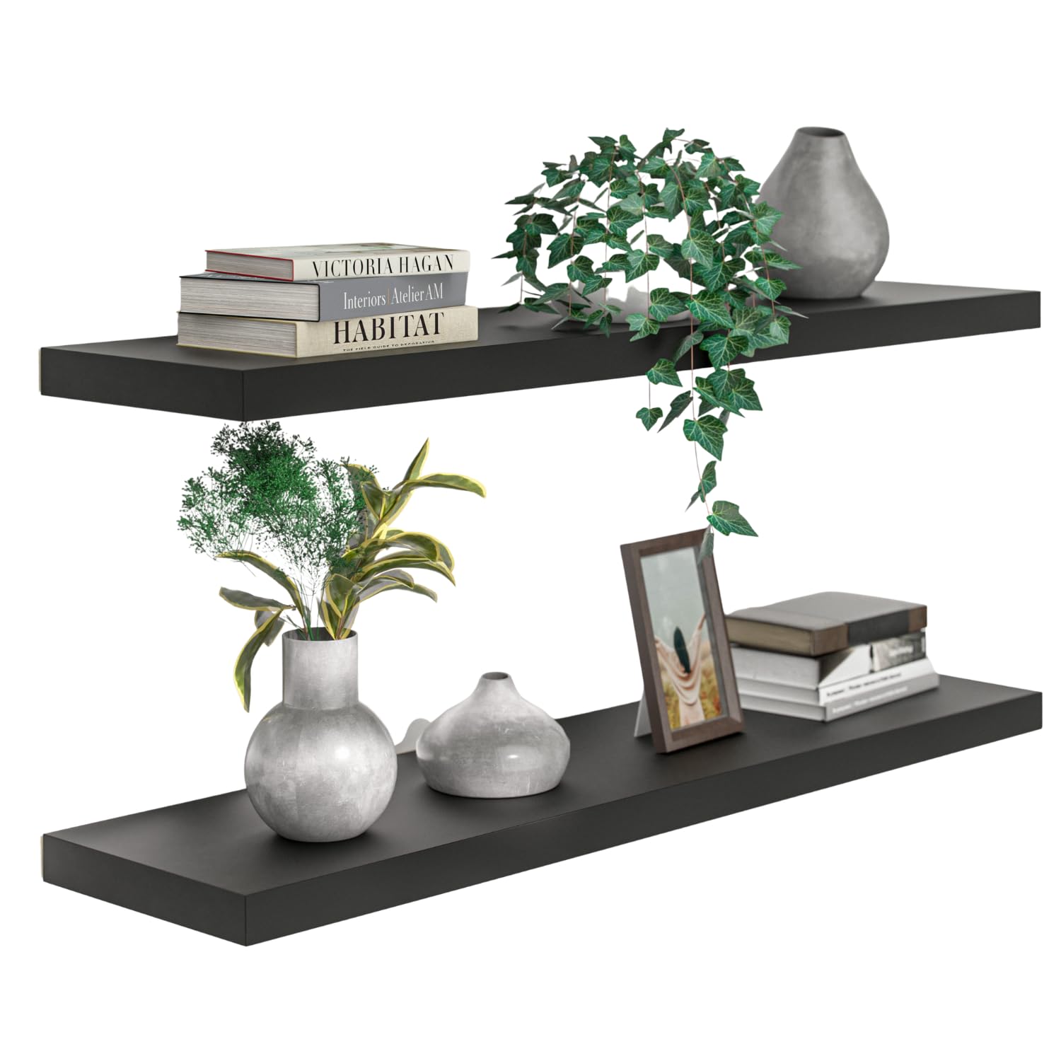 CASARIA® 2x Matt Black Floating Shelf Wall Shelving Hidden Fixing 70cmx23cm