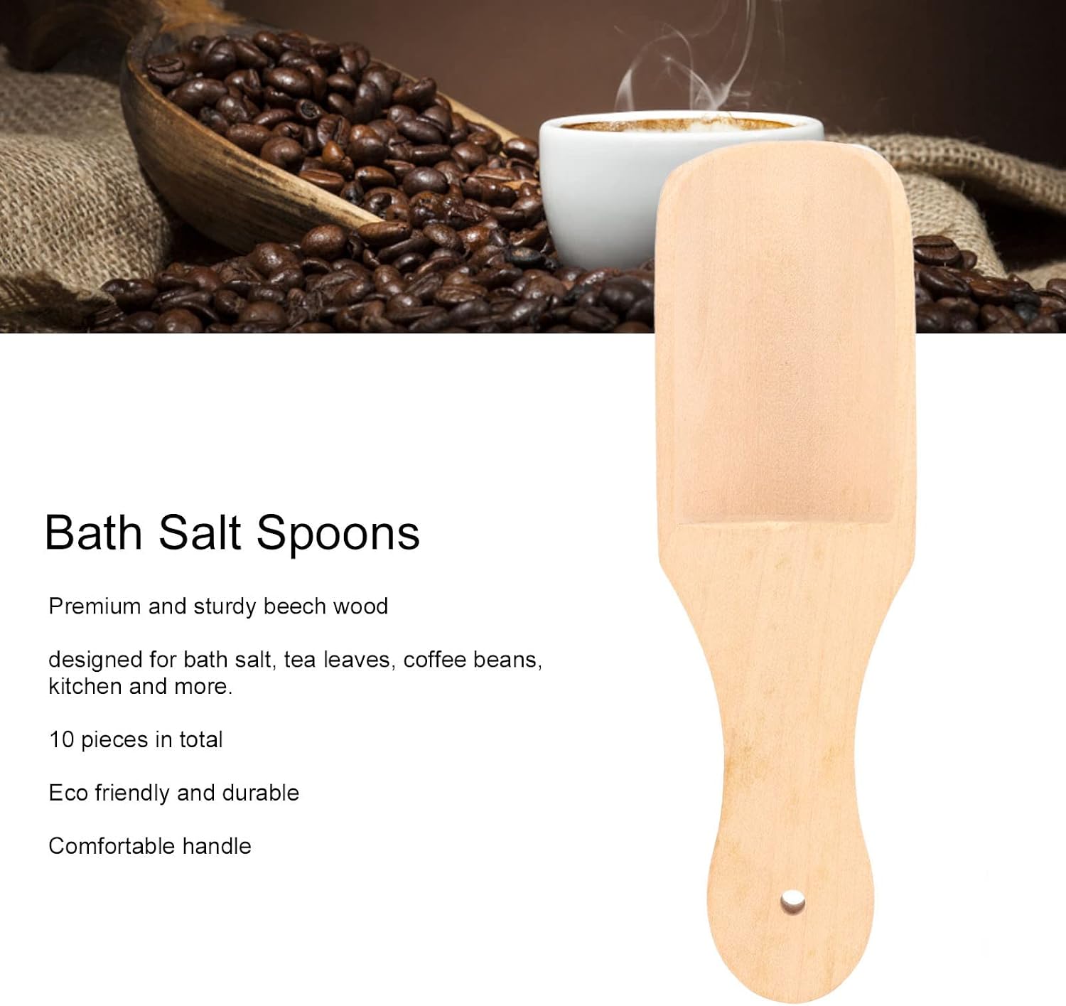 10Pcs Bath Salt Spoons - Sturdy Smooth Hardwood, Lightweight and Durable Wooden Spoons, Ideal for Bath Salts and Loose Tea
