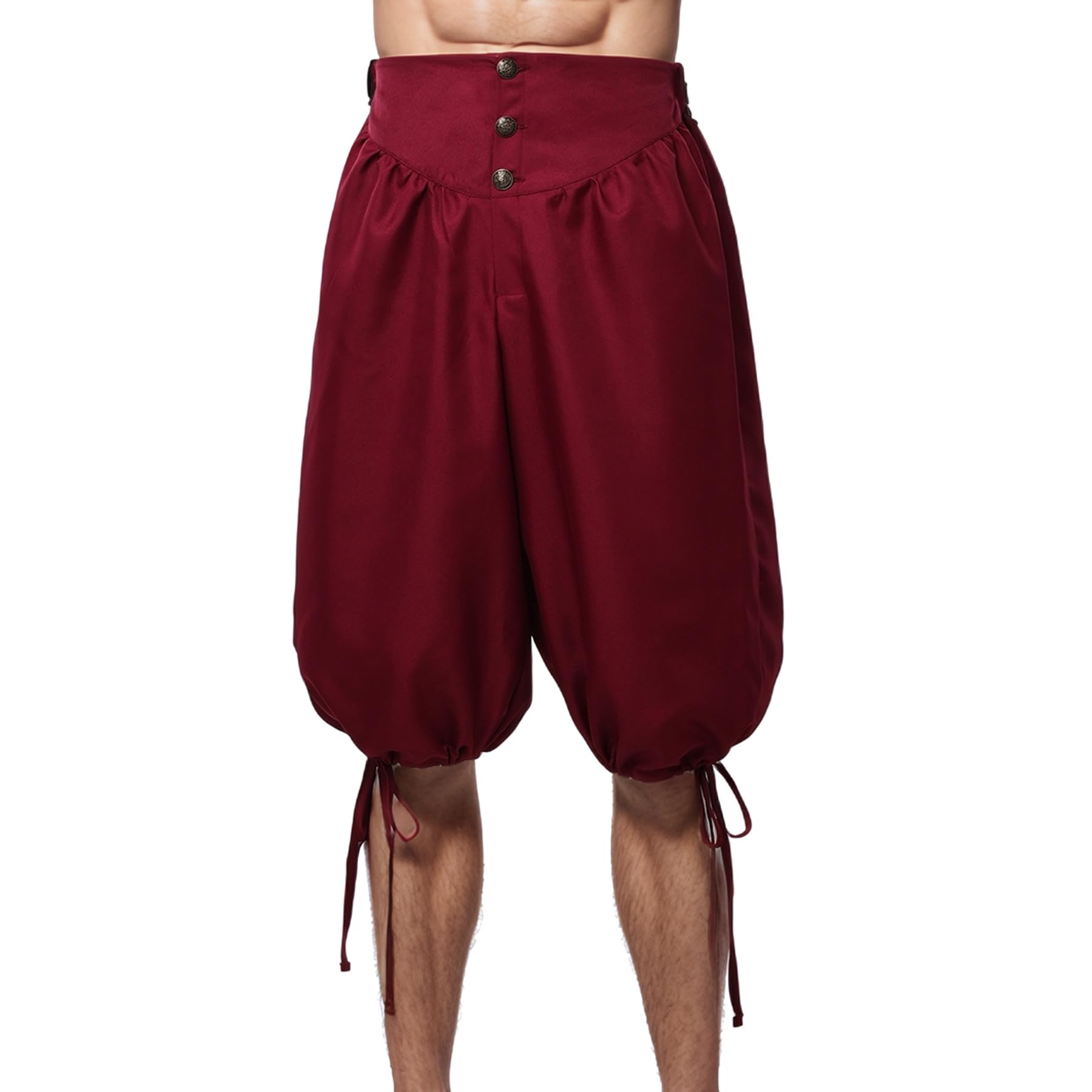 BPURB Men's Renaissance Colonial Pants Medieval Viking Trousers Pirate Cosplay Costume Breeches Summer Shorts Wine Red