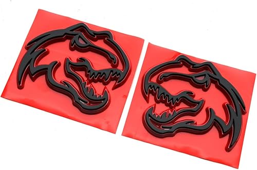 Miniatura 3 de Par de emblemas de dinosaurios personalizados de repuesto para insignia T-Rex, calcomanía con símbolo de puerta de guardabarros (línea roja)