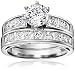 Platinum-Plated Sterling Silver and Cubic Zirconia Bridal Set
