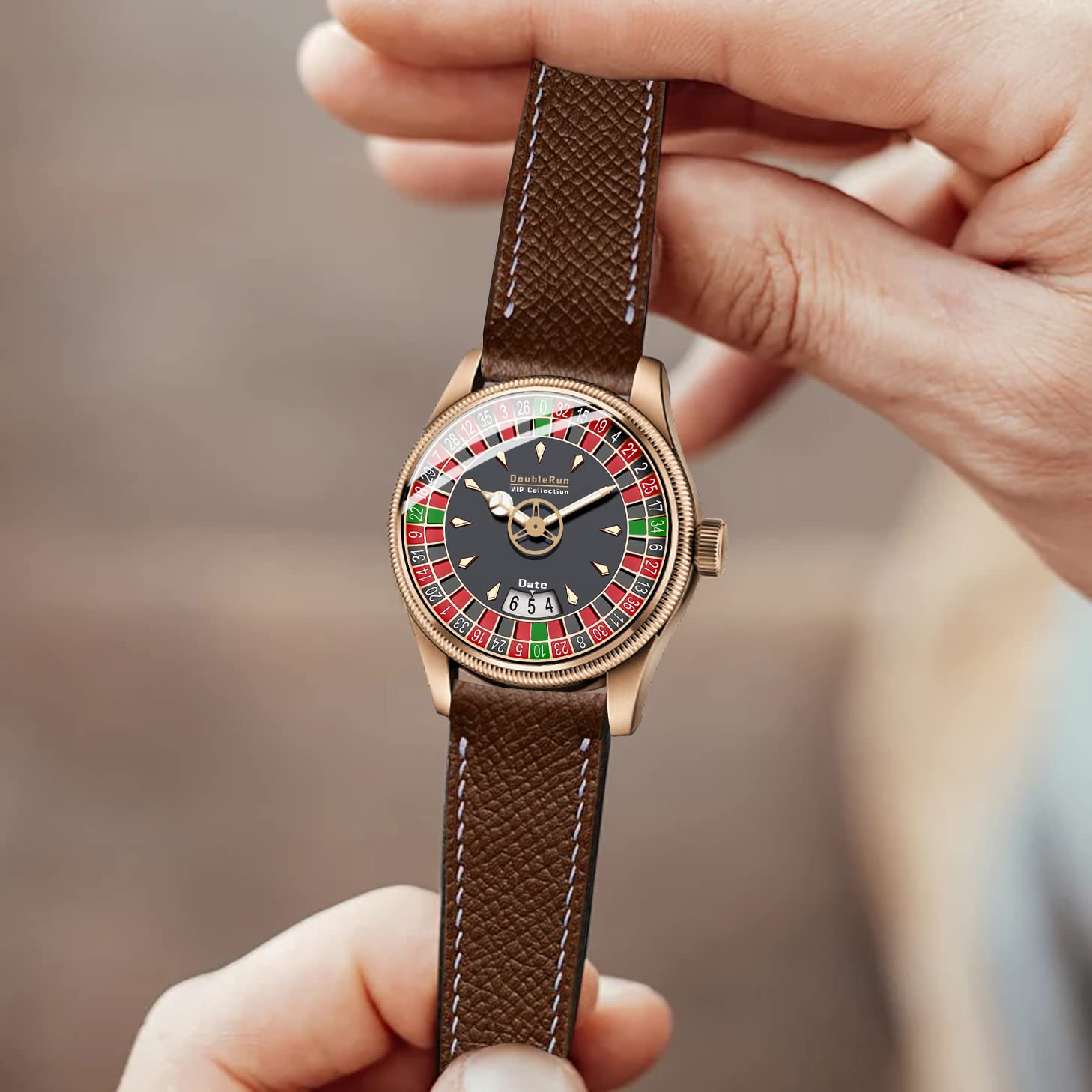 DOUBLERUN Men Date Function Analog Dial Brown Leather Belt 4 61MM3DagBGL. SL1458