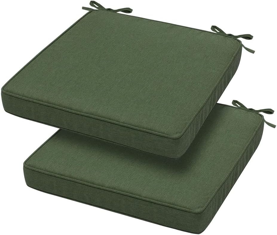 Square Corner Seat Cushion, 18" x 18" x 2.5", 2 Pack, Indoor/Outdoor Waterproof Weather Resistant Universal Chair Pads for Patio Garden Dining - Green