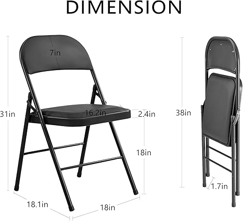 Miniatura 3 de Sillas plegables 246810121416 con asiento de espuma acolchado, cómodas sillas plegables de cuero, sillas apilables portátiles con marco de metal