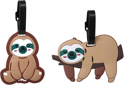 Honbay 2PCS Cute Cartoon Animal Sloth Luggage Tags Silicone Luggage Tags Travel Baggage Tags Suitcase Bag Backpack Labels Identify Labels Travel Identifier Tags Travel Accessories