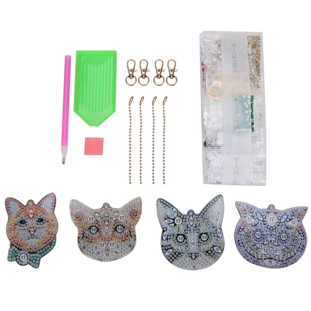 Kit DIY Peinture Diamant Porte-clés Tête De Chat - Loisir Créatif 5D Avec Résine Diamant Pour Enfants Et Adultes