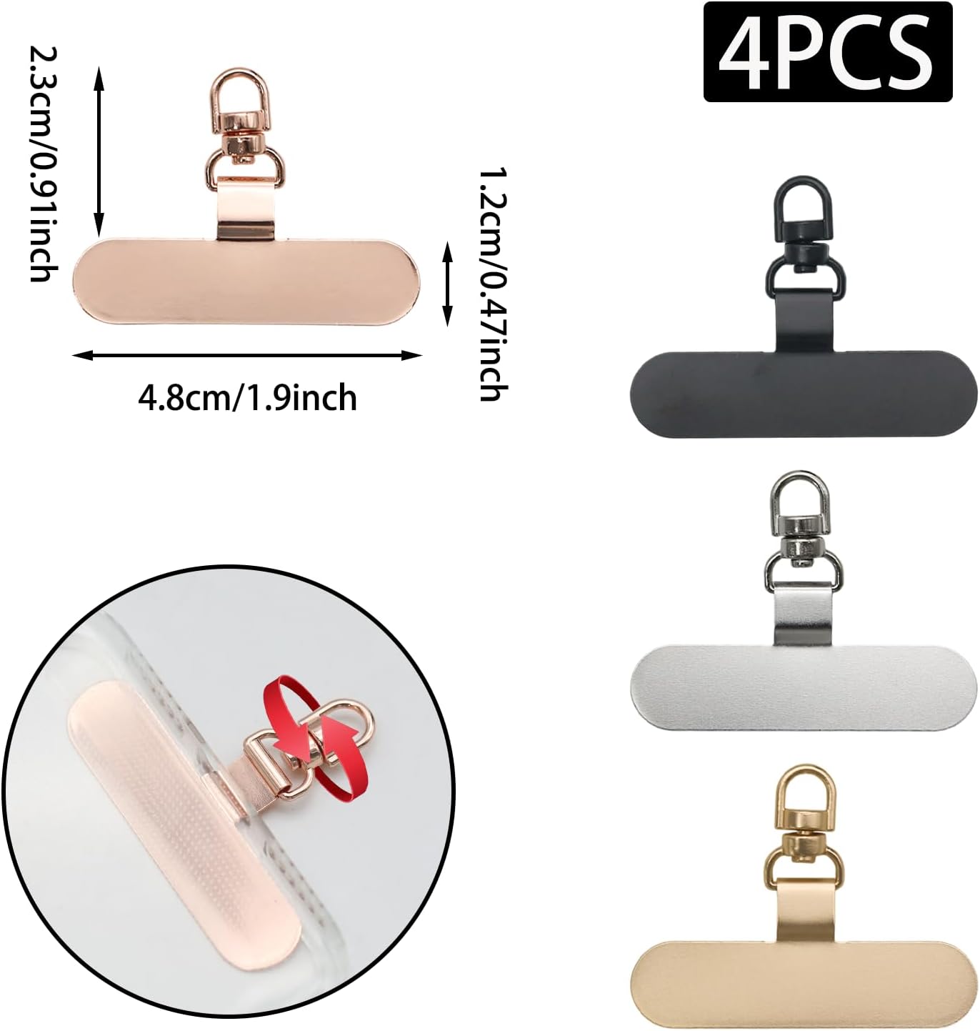 Metal Phone Tether Tab,360° Rotatable Phone Lanyard Tab,Ultra Thin Stainless Steel Cell Phones Charm Strap Holder
