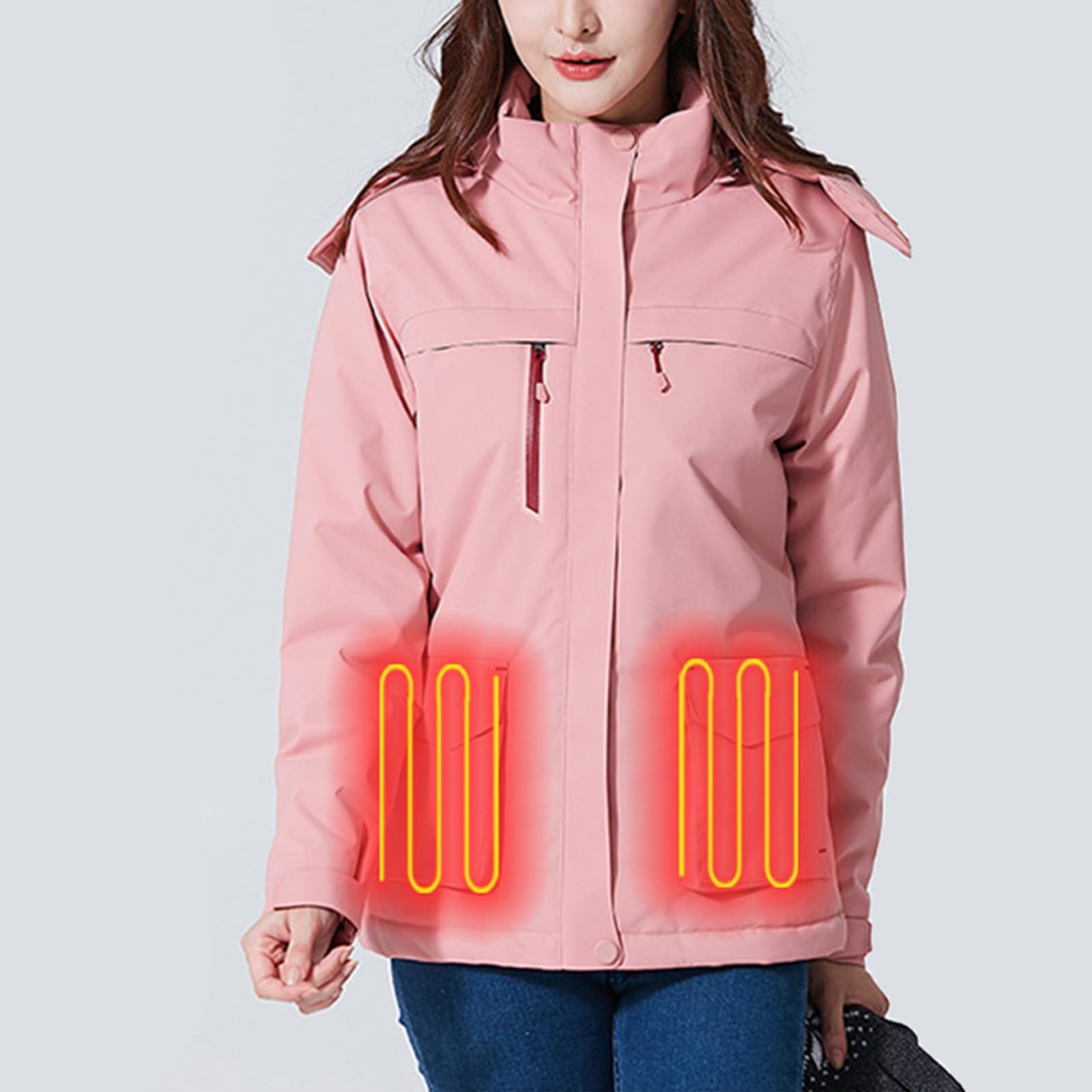 Generisch 2026 Damen Solid Beheizter Mantel Outdoor Elektrisch Winddichter Sportjacke Warme Winterbekleidung mit Heiztechnologie