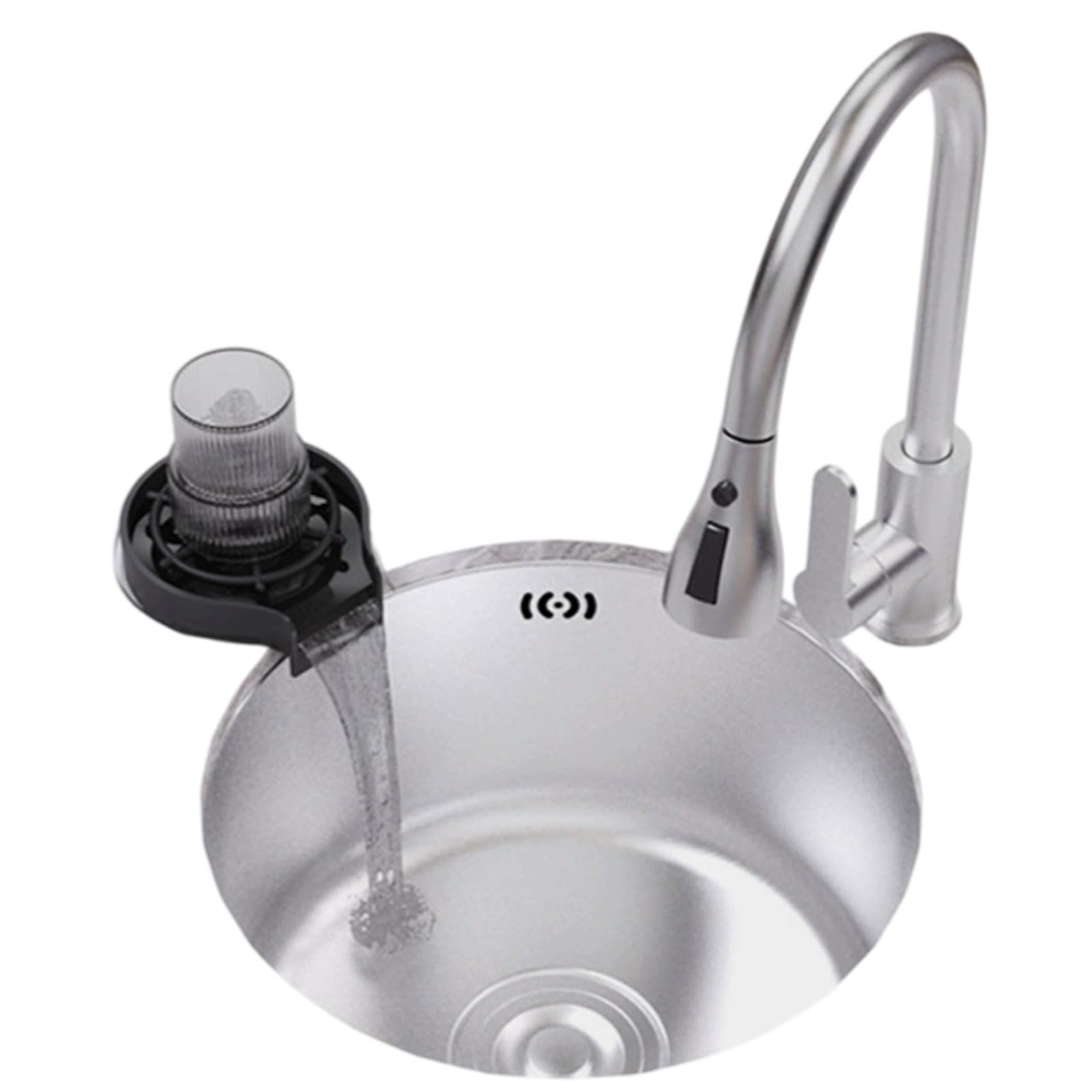 WBJGUOD Kitchen Sink Round Undermount/Topmount Workstation Stainless Steel with Pull-Out Faucet Silent Operation for Caravans, Kitchens, Dining Rooms and Bars
