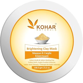 KOHAR NATURALS Skin Brightening Turmeric and Sandalwood Clay Face Mask with Fuller’s Earth (Multani Mitti) and Indian Healing Clay (Bentonite) for Men and Women. (Artificial Fragrance Free) 100 g