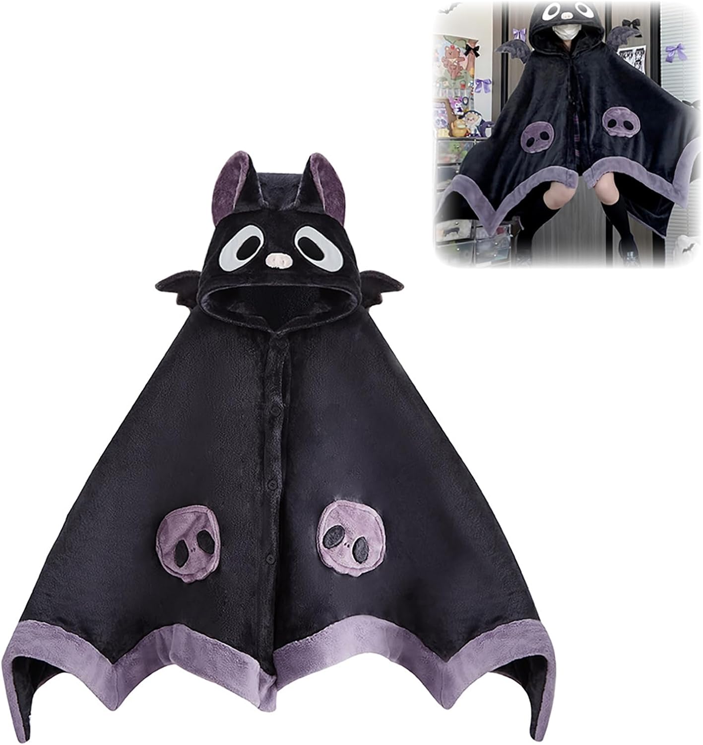 Cute Bat Blanket Hoodie, Wearable Bat Blanket Adult for Halloween Cosplay, Soft Hooded Bat Cape for Women - Image 7