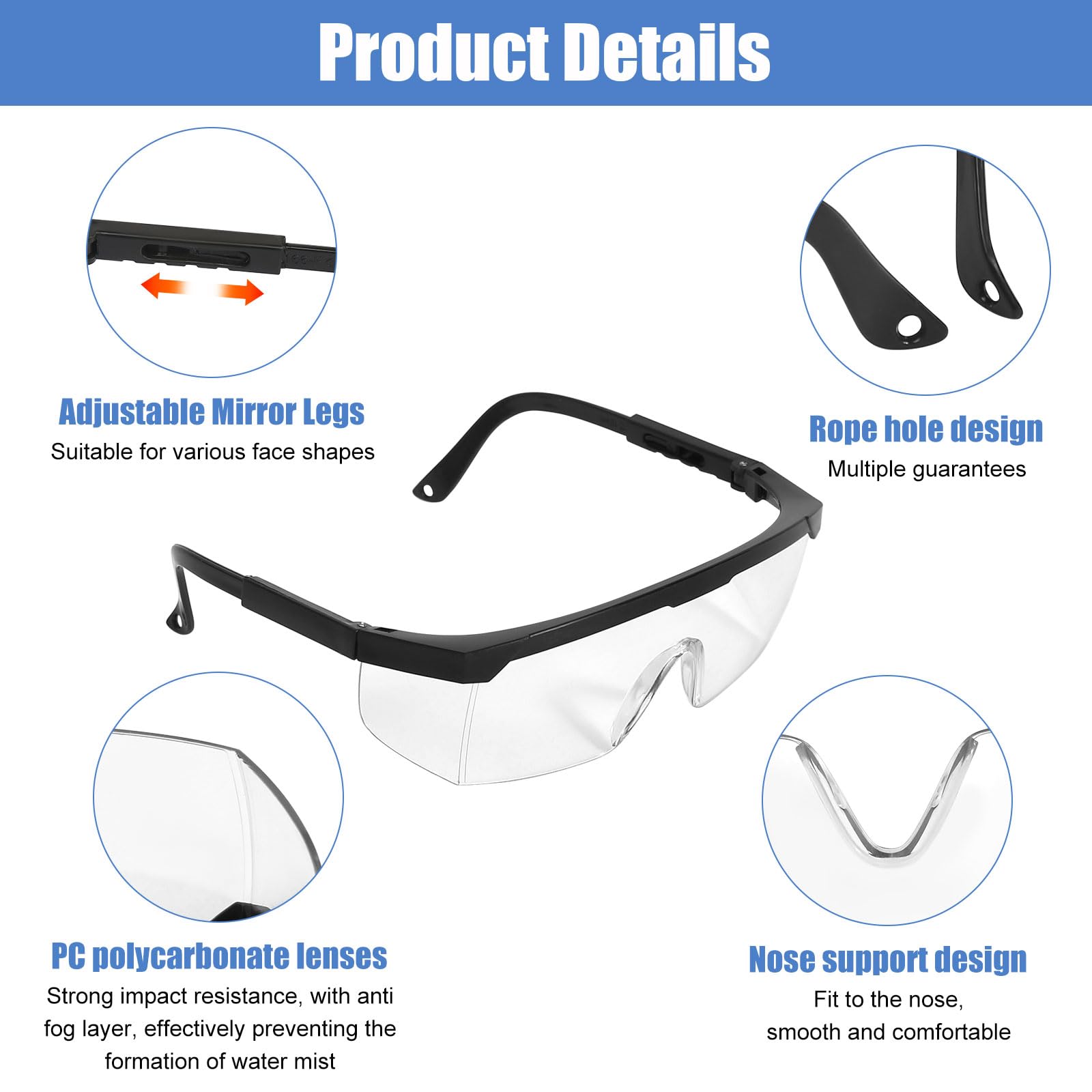WGDVVJV Safety Goggles 10 Pcs Wraparound Safety Glasses Protective Glasses Clear Safety Glasses Work Glasses Safety Black - Image 3