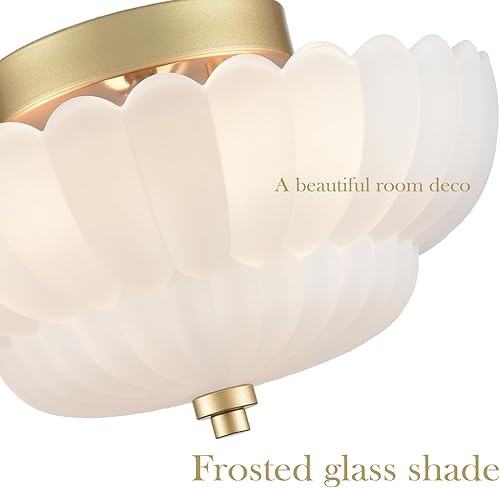 Miniatura 2 de HYDELITE Lámpara de techo dorada de montaje empotrado, moderna lámpara de techo semiempotrada Vinatge cerca del techo para baño, dormitorio,