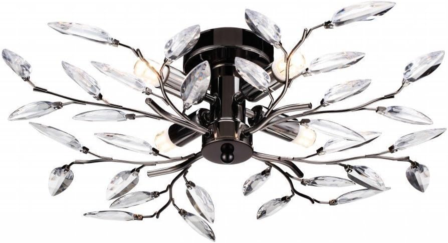 MODERN WILLOW FLUSH 4 LIGHT GUN METAL/CLEAR LEAF DESIGN CEILING LIGHT FITTING CHANDELIER - FOR LOW CEILINGS