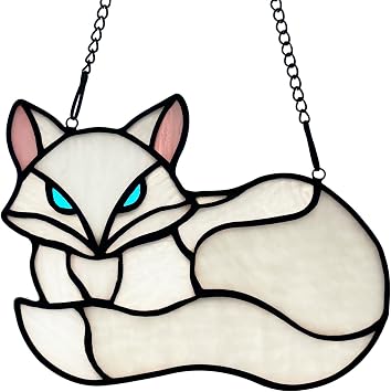 Stained Glass Arctic Fox Window Hanging Suncatcher Ornament Sun Catcher Indoor Window Home Decoration, Fox Decor Themed Gifts for Friend, Family, Women