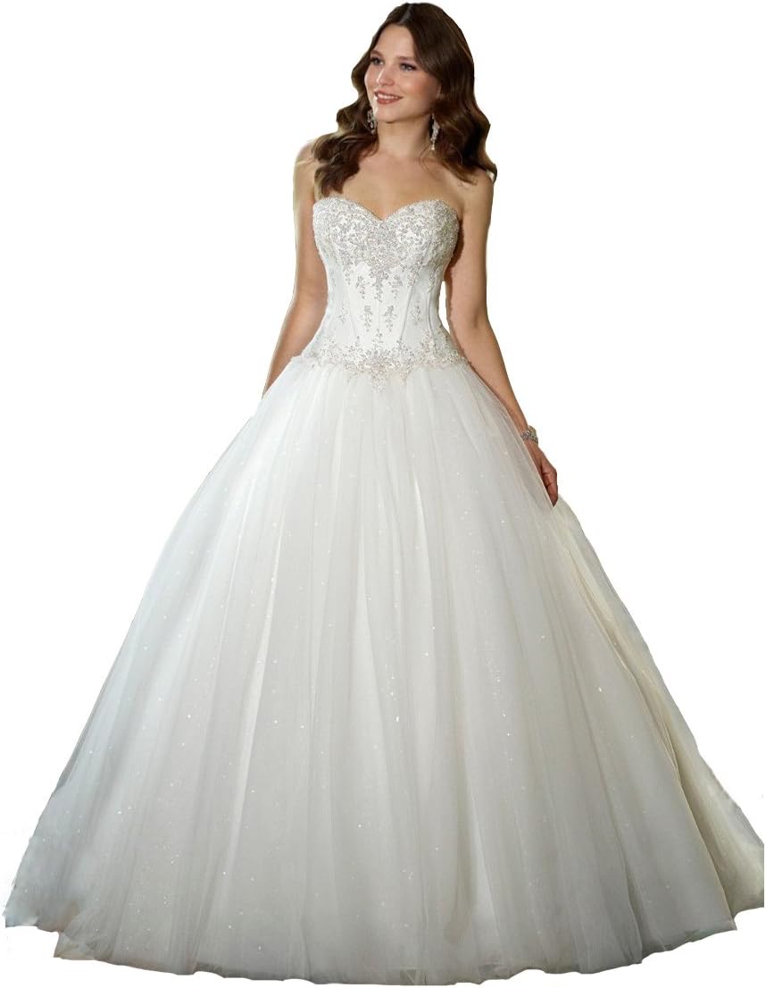 yipeishaSweetheart Wedding Dresses for Bride Backless Beaded Corset Applique Tulle Puffy Evening Gowns
