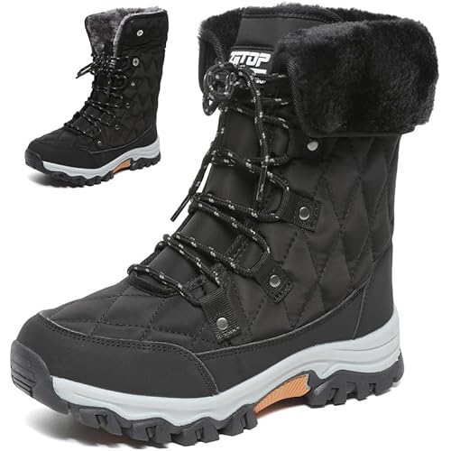 Womens Snow Boots Winter Boots for Women Fur Lined Warm Booties High Top Anti-Slip Cold-Resistant Waterproof Comfortable for Ladies Breathable Outdoor Walking Shoes