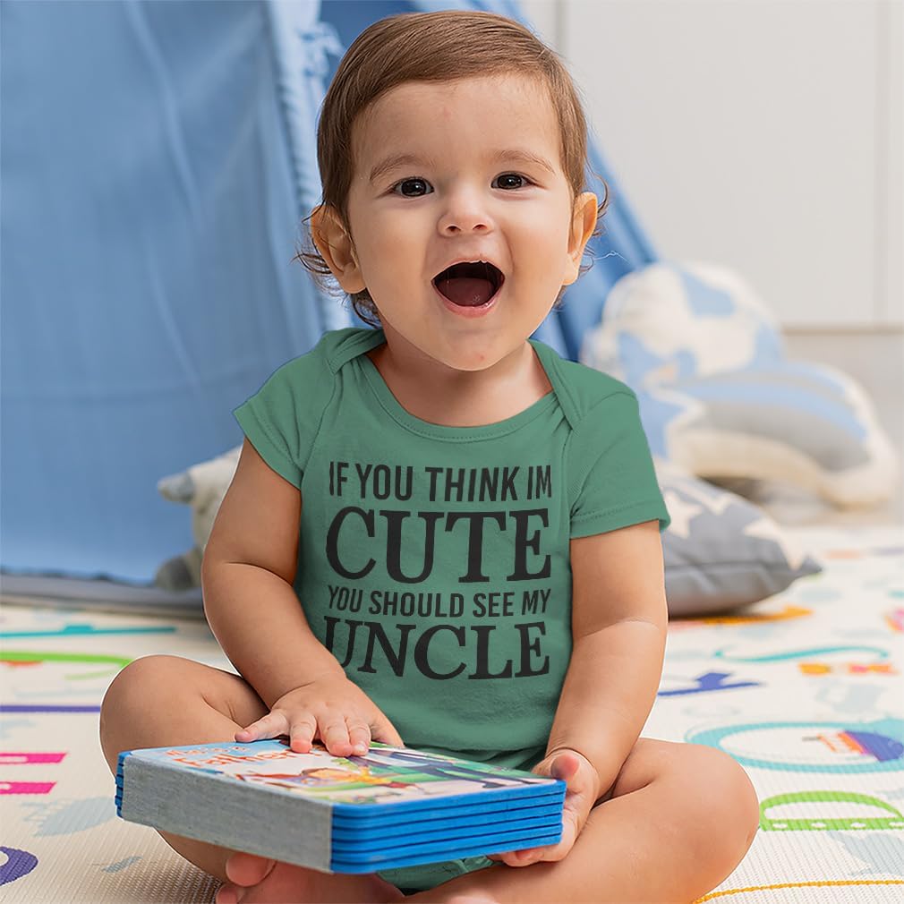 Baby Bodysuit If You Think I'M Cute You Should See My Uncle Boy & Girl Baby Clothes Funny Cotton Soft Pink Design Only 18 Months
