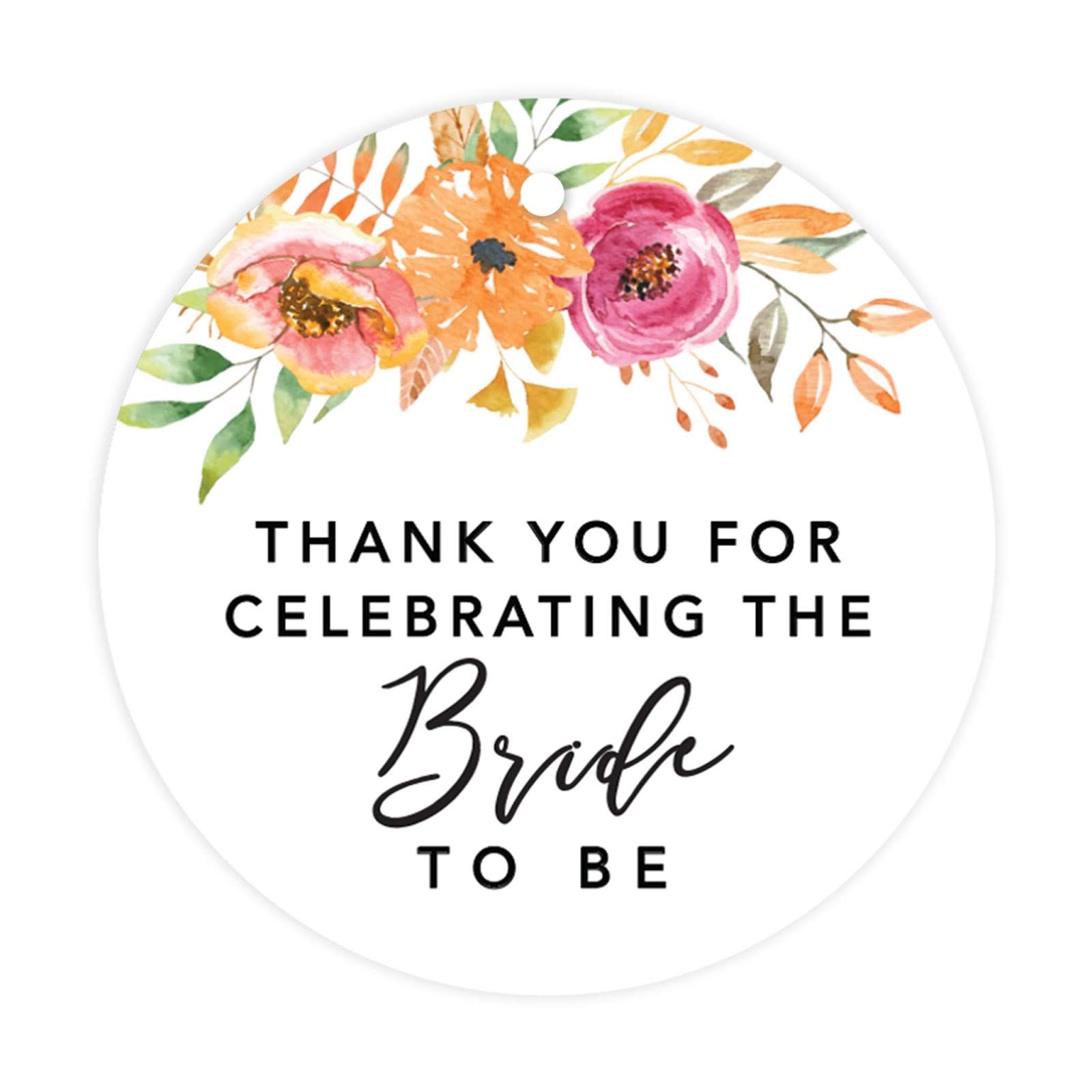 Andaz Press Autumn Fall Watercolor Wedding Party Collection, Round Circle Gift Tags, Thank You for Celebrating The Bride to Be, Autumn Floral Bouquet Graphic Design, 24-Pack