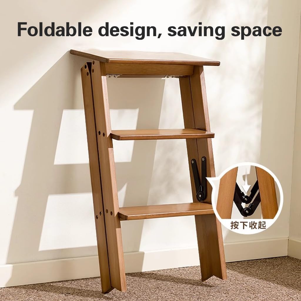 Folding Step Stool Step Ladder 3 Tier,Multi-Functional Folding Solid Wood Ladder Stool,Step Stool Household Step Ladder Stool for Household