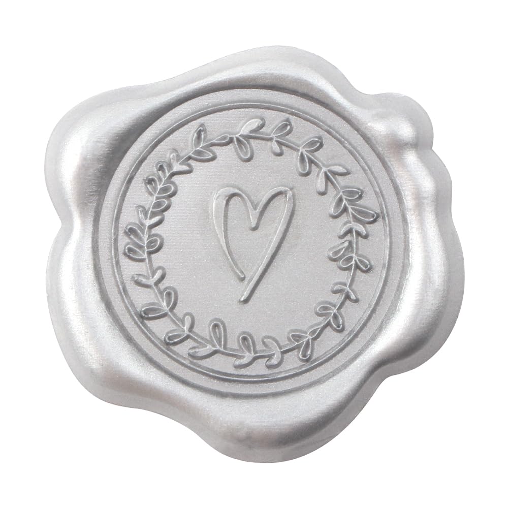 50Pcs Embossed Wax Seal Stickers,Silver Heart with Olive Branch Self Adhesive Envelope Seal Stickers,Great for Gift Wrapping,Wedding Invitation,Greeting Card,Christmas
