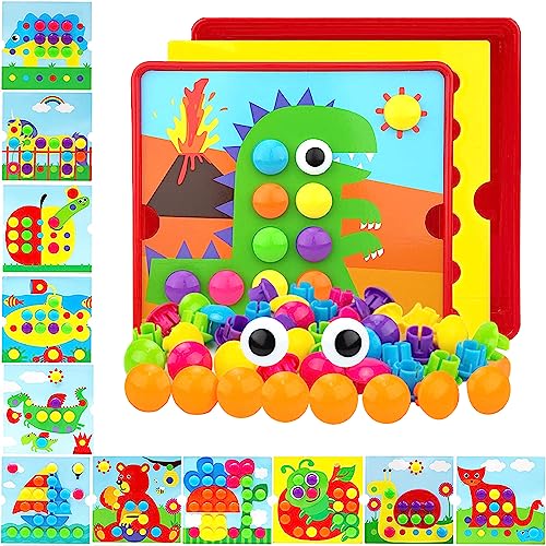 Eagool Jeux de Mosaïques Loisir créatif Puzzle Bouton Art Apprentissage Éducatif Mosaïque Pegboard Jouet pour Garçons et Filles Tout-Petits Thanksgiving Cadeaux De Fête d'anniversaire De Noël