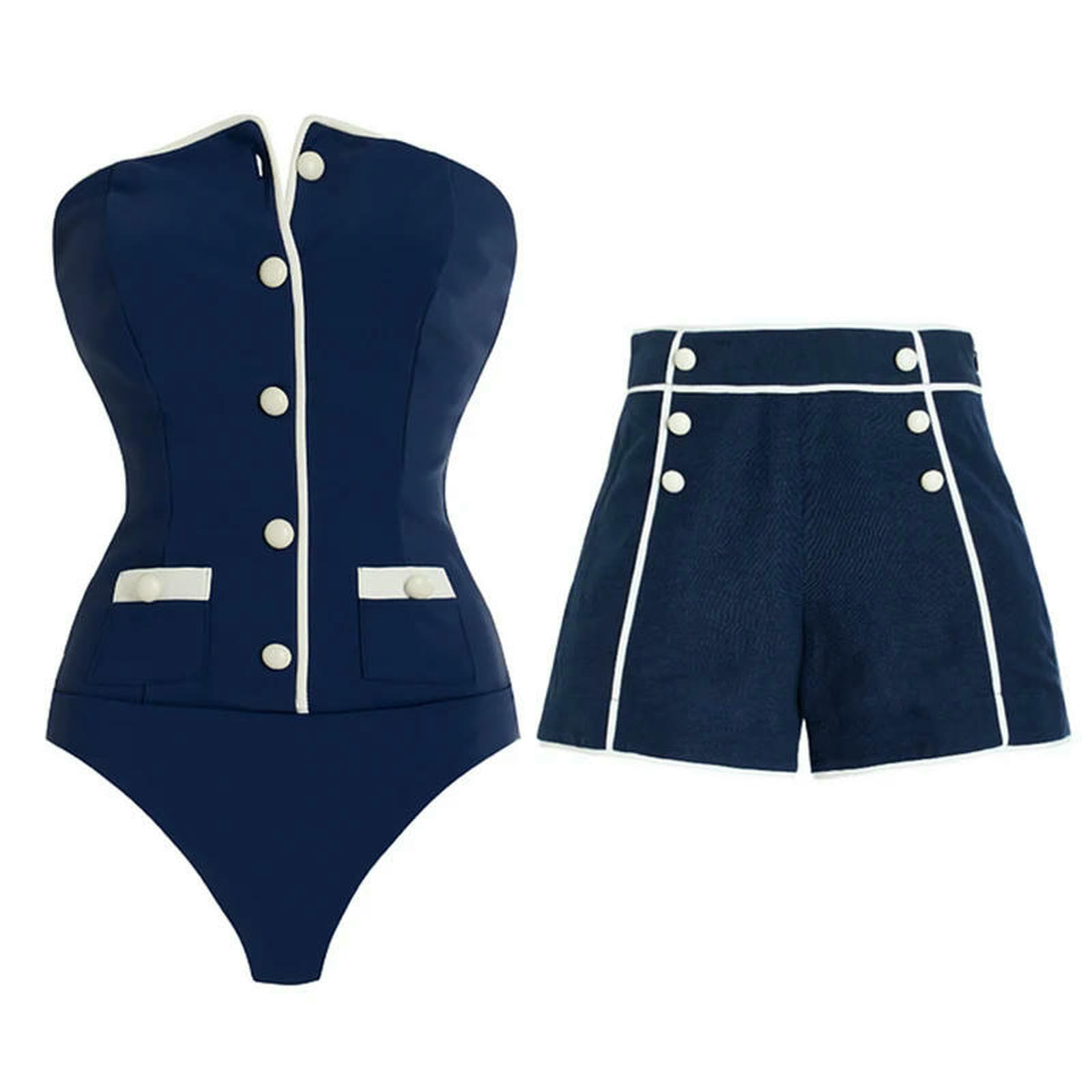 Maillot de bain marine sans bretelles pour sublimer les rondeurs sans complexe cet été